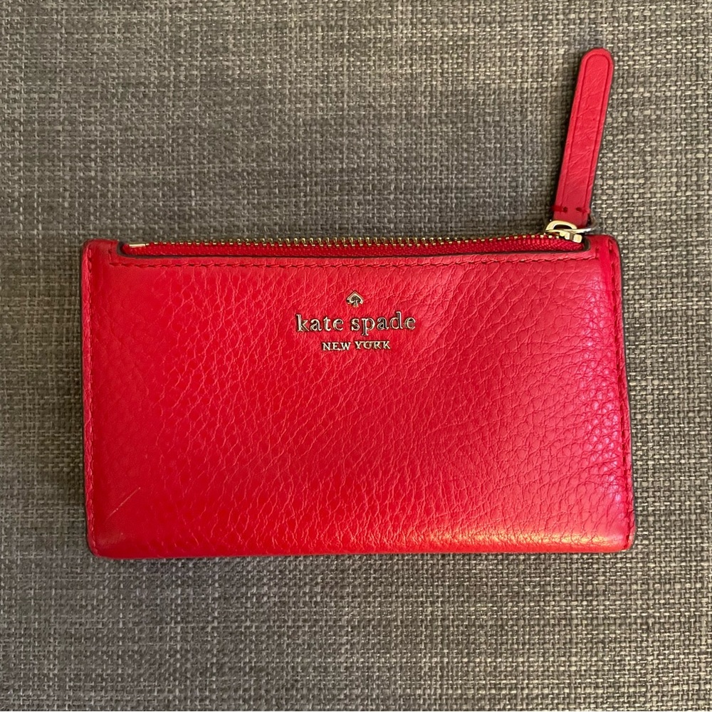 Kate Spade Red Small Mini Bifold Leather Wallet